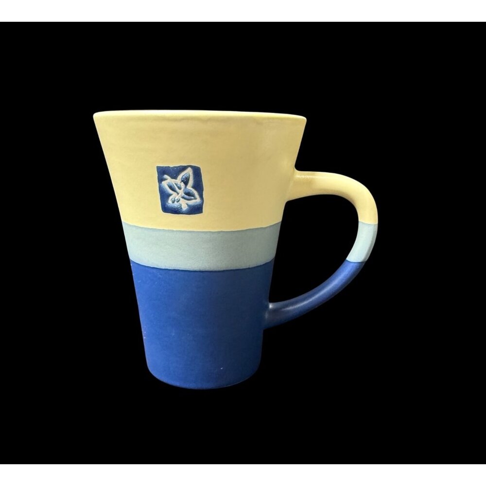 2001 California Pantry Handcrafted Ceramic Mug Blue & Sand Color Block Design